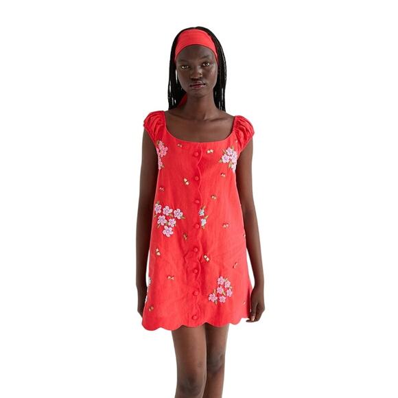 TACH Women's Ophelia Linen Dress Size S In Red - Picture 1 of 10